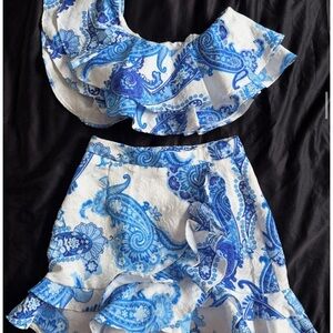 Blue and White Paisley Two-Piece Set